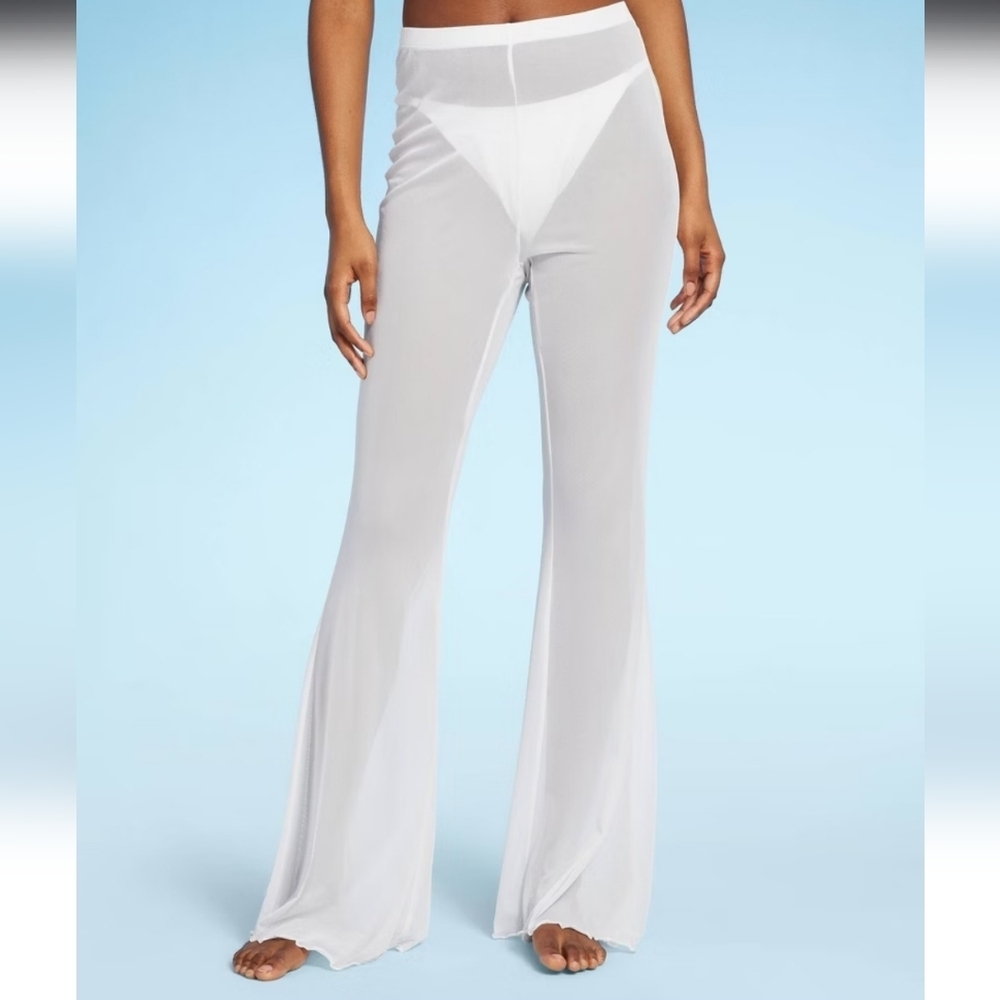 Women's Mesh High Waist Flare Cover Up Pants - Wild Fable White XS(0-2)